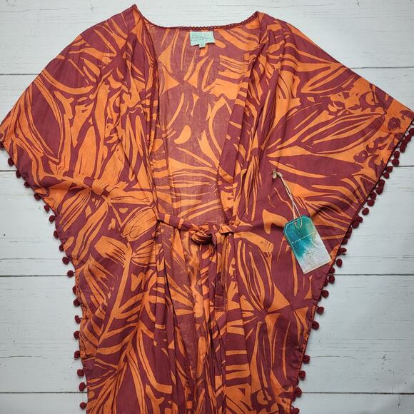 True Destinations Floral Printed Belted Maxi Cover Up Swim Beach Orange Medium - Picture 5 of 9